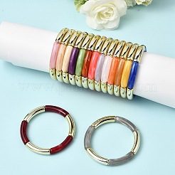 女性用メッキ樹脂ビーズストレッチブレスレット  チューブ  長持ちメッキ  黄金メッキ  内径：2インチ（5.2cm）&nbsp;BJEW-P374-01G