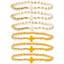 6Pcs Brass Round Beads Stretch Bracelets&nbsp;TI2646-2
