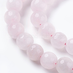 天然石ローズクォーツビーズ連売り  多面カット  ラウンド  ピンク  8mm  穴：1mm  約46個/連  15.75インチ&nbsp;G-G542-8mm-31