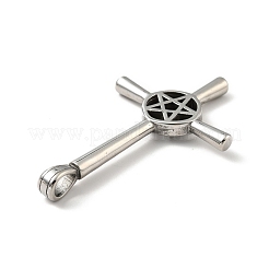 変色しない304ステンレススチールの大きなペンダント  スターと交差  ステンレス鋼色  60x36.5x4mm  穴：7x5mm&nbsp;STAS-E058-12P