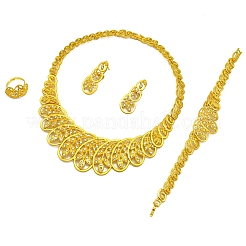 合金クリスタルラインストーンチェーンネックレス＆スタッドピアス＆リング＆リンクブレスレットセット  ゴールドカラー  葉  450mm&nbsp;WGA1AA0-01
