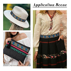 エスニック風刺繍ポリエステルリボン  ジャカードリボン  チロリアンリボン  花柄のフラット  服飾材料  ダークシアン  1-3/8インチ（34x0.3mm）  約7.66ヤード（7m）/バンドル&nbsp;SK-TAC0001-03