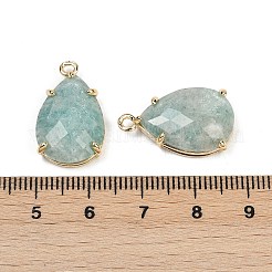 天然アマゾナイトのファセットペンダント  ラックメッキ真鍮ティアドロップチャーム  ゴールドカラー  22x13x6mm  穴：1.6mm&nbsp;G-K347-05G-06