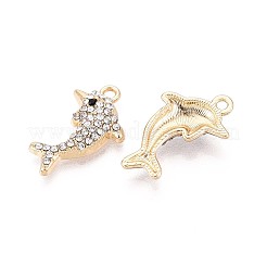 ラックメッキ合金ラインストーンペンダント  イルカ  カドミウムフリー＆ニッケルフリー＆鉛フリー  ゴールドカラー  ミックスカラー  21.5x13x4mm  穴：1.6mm&nbsp;PALLOY-T091-23M-G