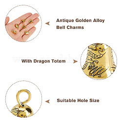 合金ベルチャーム  ドラゴントーテム付き  アンティーク黄金  14x9.5mm  穴：2.5mm&nbsp;FIND-WH0173-417AG