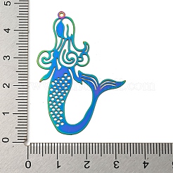 イオンプレーティング（IP）201ステンレススチールエッチングメタル装飾ペンダント  虹色  人魚  45x30.5x0.3mm  穴：1.2mm&nbsp;STAS-G328-02J-RC