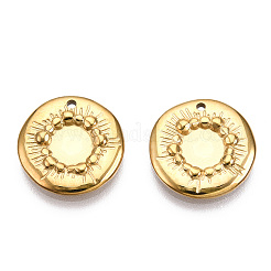 304ステンレススチールペンダントカボションセッティング  フラットラウンド  ニッケルフリー  14KGP本金メッキ  トレイ：6mm  15.5x2.5mm  穴：1.2mm&nbsp;X-STAS-T060-47G