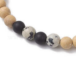 Natural Mixed Gemstone & Wood Round Beaded Stretch Bracelets for Women Men&nbsp;BJEW-JB12597
