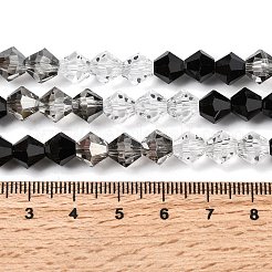 透明なグラデーションカラーのガラスビーズ連売り  双円錐形  多面カット  ブラック  8x7mm  穴：1.2~1.4mm  約45~46個/連  12.91~13.15'''(32.8~33.4cm)&nbsp;GLAA-F131-01C-05