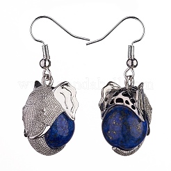 Natural Dyed Lapis Lazuli Elephant Head Dangle Earrings&nbsp;EJEW-A092-07P-09