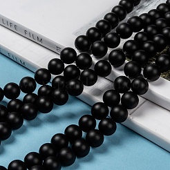 天然石黒瑪瑙ビーズ連売り  グレードA  フロストマット  ラウンド  染め＆加熱  10mm  穴：1mm  約38個/連  14.5~15インチ&nbsp;G-D543-10mm