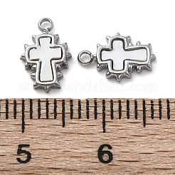 304 ステンレススチール パヴェ ナチュラル ホワイト シェル クロス チャーム  ステンレス鋼色  10x6x1.5mm  穴：1mm&nbsp;STAS-S163-26P