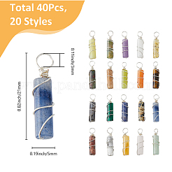 40Pcs 20 Styles Natural & Synthetic Mixed Gemstone Copper Wire Wrapped Pendants&nbsp;PALLOY-FH00019