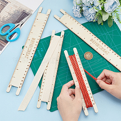 木製編組コードメジャー定規  測定ツール  長方形  ベージュ  20~35x3.8x0.2cm  4個/セット&nbsp;TOOL-WH0155-74D