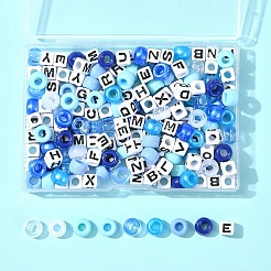透明＆不透明アクリルビーズ  樽と立方体の文字  ディープスカイブルー  7~9x7~9x6~7mm  穴：3.5~3.8mm&nbsp;KY-FS0001-26E