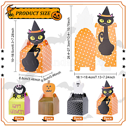 ハロウィンをテーマにした紙製キャンディボックス32個、4種類のスタイル  おばけ/猫/クモ/ポンピング模様の正方形  ミックスカラー  8.8x8.8x16~18.5cm  展開：26.5~27.3x18.1~18.4x0.08cm  8個/スタイル&nbsp;CON-BC0007-04