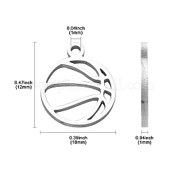 304ステンレススチールチャーム  中空  スポーツ用品  ステンレス鋼色  バスケットボールの模様  12x10x1mm  穴：1mm&nbsp;STAS-CJC0008-11P-02