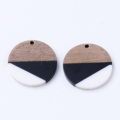 樹脂＆ウォールナットウッドペンダント  フラットラウンド  乳白色  28x3mm  穴：2mm&nbsp;LS-X-RESI-N025-005A-B01
