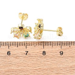 Brass Micro Pave Cubic Zirconia Flower Stud Earrings&nbsp;EJEW-H174-01A-G