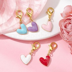 6 個の編み列カウンターチェーン & ロッキングステッチマーカーキット  ハート合金エナメルペンダント付き  アクリルビーズとガラスビーズ  ゴールドカラー  ミックスカラー  29.5センチメートル＆3.4センチメートル&nbsp;HJEW-JM01490