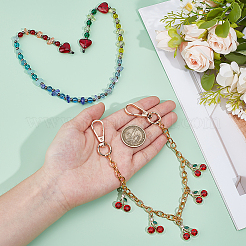 2Pcs 2 Styles Glass Beaded and Alloy Cherry Aluminum Chains Bag Decorative Chains&nbsp;HJEW-PH02234