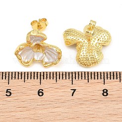 ブラスエナメルスタッドピアスのパーツ  花  片穴パーツ用  長持ちメッキ  鉛フリー＆カドミウムフリー  ゴールドカラー  14.5x15mm  ピン：0.8mm&nbsp;KK-CBA58F9-01G-02