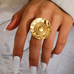 女性用304ステンレススチール調節可能なカフリング  ラウンド  ゴールドカラー  内径: 調節可能  ラウンド：32mm&nbsp;RJEW-F187-01G