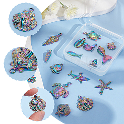 海洋生物をテーマにした合金ペンダントセット  混合図形  虹色  15~37x8~29x2.5~5mm  20個/箱&nbsp;FIND-HY0001-47