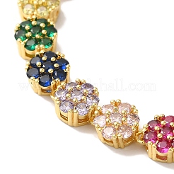 Rack Plating Brass Pave Cubic Zirconia Flower Link Chain Bracelets for Women&nbsp;BJEW-A018-03G-02