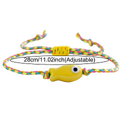 手作りの磁器ビーズ調節可能なブレスレット  女性用麻糸編みブレスレット  魚  きいろ  11.02インチ（28cm）&nbsp;SL6185-7