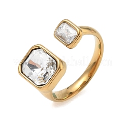 304 Stainless Steel Pave Clear Cubic Zirconia Cuff Open Rings for Women&nbsp;RJEW-F207-03C-G