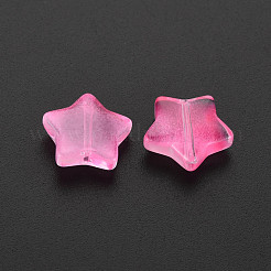 ツートン透明スプレー塗装ガラスビーズ  スター  ショッキングピンク  12.5x13x5mm  穴：1mm&nbsp;GLAA-T022-25-C06