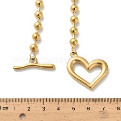 304 Stainless Steel OT Heart Pendant Ball Chain Necklaces for Women&nbsp;NJEW-C088-05G
