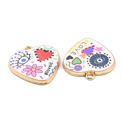 プリント合金ペンダント  ゴールドカラー  ハートのスタンプ  ミックスカラー  25.5x23x2.5mm  穴：2mm&nbsp;X-ENAM-D051-13G