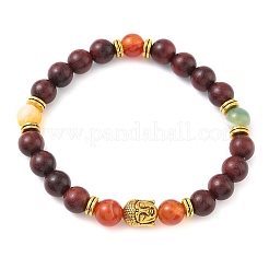 Natural Striped Agate & Wood Round Beads Stretch Bracelets for Men Women&nbsp;BJEW-JB12356-02