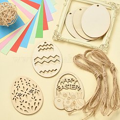 5 Sets 5 Styles DIY Easter Egg Shape Wood Pendant Decorations&nbsp;DIY-CJ0002-18