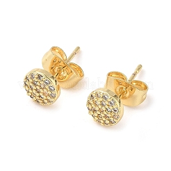 Round Brass Micro Pave Clear Cubic Zirconia Stud Earrings&nbsp;EJEW-Z144-10G