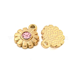 304ステンレスペンダント  ラインストーン付き  花のチャーム  14KGP本金メッキ  ライトローズ  11x9x3mm  穴：1.5mm&nbsp;X-STAS-L080-003G-01