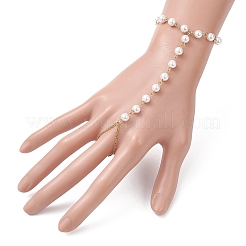 真鍮のペーパークリップチェーンブレスレット  女性用シェルパールリンクリングブレスレット  ゴールドカラー  7-1/2インチ（19.1cm）&nbsp;BJEW-JB12661