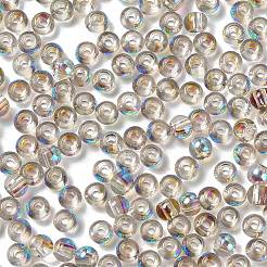 ガラスシードビーズ  半分メッキ  透明色の虹  丸い穴  ラウンド  ライトグレー  4x3mm  穴：1.2mm  約166個/10g&nbsp;X1-SEED-H002-A-A613