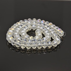 電気メッキガラスロンデルビーズ連売り  ABカラーメッキ  多面カット  クリアAB  10x8mm  穴：1mm  約62個/連  19インチ&nbsp;GLAA-A024F-AB01