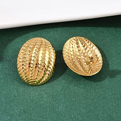 304 Stainless Steel Textured Oval Stud Earrings&nbsp;EJEW-I320-21G-04