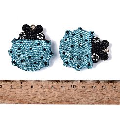 手作りのポリマークレイとラインストーンの大きなペンダント  カブトムシのチャーム  鉄ループ付き  ライトゴールド  アクアマリン  50~51x45x14~15mm  穴：2~2.5mm&nbsp;FIND-Q123-01D