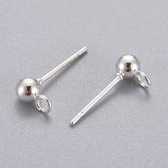 304ステンレススチールスタッドピアス金具  カン付き  ラウンド  銀色のメッキ  15x7x4mm  穴：1.7mm  ピン：0.8mm&nbsp;X-STAS-G137-17S