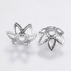 変色しない316サージカルステンレススチール製ファンシービーズキャップ  花  6花びら  フィリグリー  ステンレス鋼色  6.5x2mm  穴：1mm&nbsp;X-STAS-K170-02P