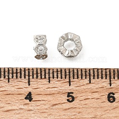 六角形の真鍮製マイクロパヴェクリアキュービックジルコニアヨーロピアンビーズ  ロンデルホイールの大きな穴のビーズ  ラックめっき  長持ちメッキ  鉛フリー＆カドミウムフリー  プラチナ  6x3mm  穴：2.8mm&nbsp;KK-Z156-01P-03