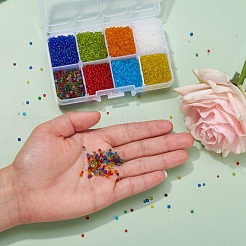 ガラスシードビーズ8色  トランスペアレント  ラウンド  ミックスカラー  2mm  穴：1mm  約15g /カラー&nbsp;SEED-YW0001-56