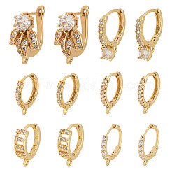 12Pcs 6 Styles Brass Micro Pave Clear Cubic Zirconia Hoop Earring Findings&nbsp;KK-TA0002-86
