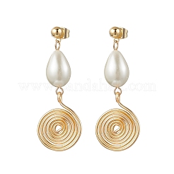 Glass Pearl Dangle Stud Earrings&nbsp;EJEW-JE06543-01