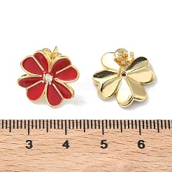 花真鍮エナメルスタッドのピアス  18KGP本金メッキ  レッド  17x17mm&nbsp;EJEW-C177-01G-01